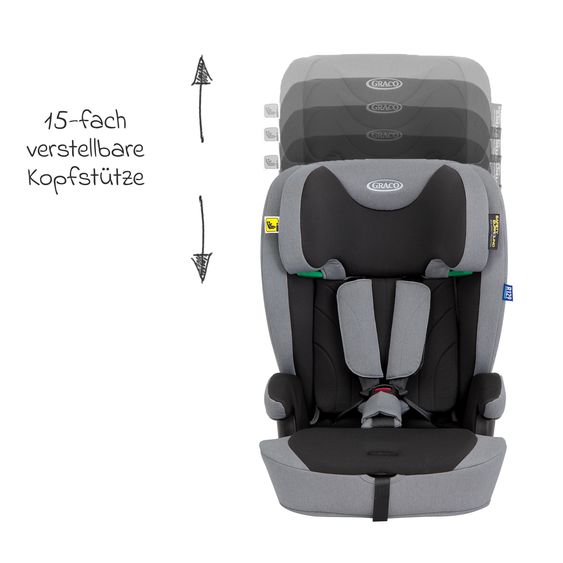 Graco Seggiolino auto Energi i-Size R129 da 15 mesi a 12 anni (76 cm - 150 cm) con Isofix e Top Tether - Meteor