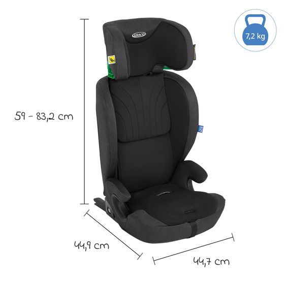 Graco Seggiolino auto Energi i-Size R129 da 15 mesi a 12 anni (76 cm - 150 cm) con Isofix e Top Tether - Midnight