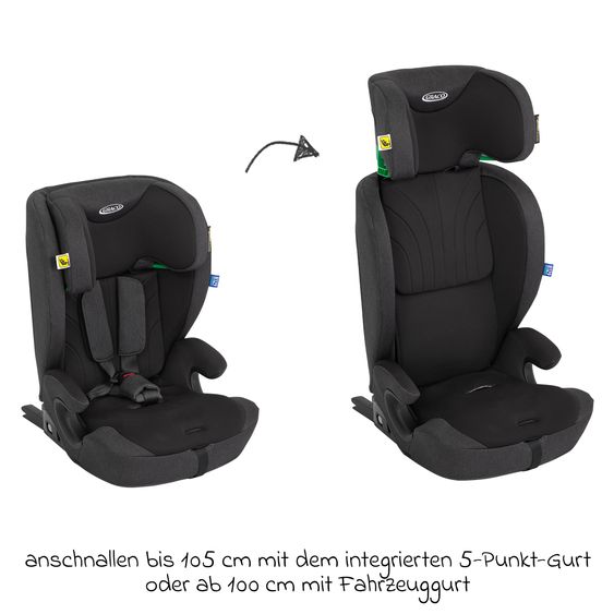 Graco Seggiolino auto Energi i-Size R129 da 15 mesi a 12 anni (76 cm - 150 cm) con Isofix e Top Tether - Midnight