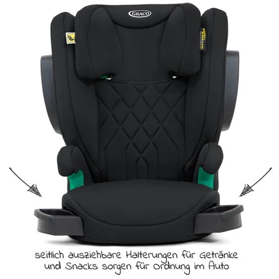 Graco Kindersitz Eversure i-Size ab 3 Jahre - 12 Jahre (100 cm - 150 cm) inkl. 2 Getränkehalter - Black