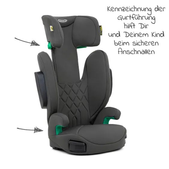 Graco Kindersitz Eversure i-Size ab 3 Jahre - 12 Jahre (100 cm - 150 cm) inkl. 2 Getränkehalter + GRATIS Autositz-Schutzunterlage + Rückenlehnen-Schutz - Iron