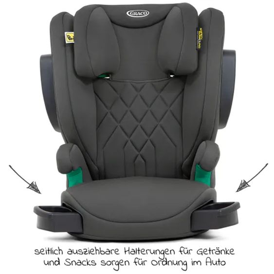 Graco Kindersitz Eversure i-Size ab 3 Jahre - 12 Jahre (100 cm - 150 cm) inkl. 2 Getränkehalter + GRATIS Autositz-Schutzunterlage + Rückenlehnen-Schutz - Iron
