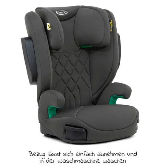 Graco Kindersitz Eversure i-Size ab 3 Jahre - 12 Jahre (100 cm - 150 cm) inkl. 2 Getränkehalter + GRATIS Autositz-Schutzunterlage + Rückenlehnen-Schutz - Iron