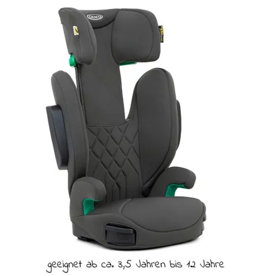 Graco Kindersitz Eversure i-Size ab 3 Jahre - 12 Jahre (100 cm - 150 cm) inkl. 2 Getränkehalter + GRATIS Autositz-Schutzunterlage + Rückenlehnen-Schutz - Iron