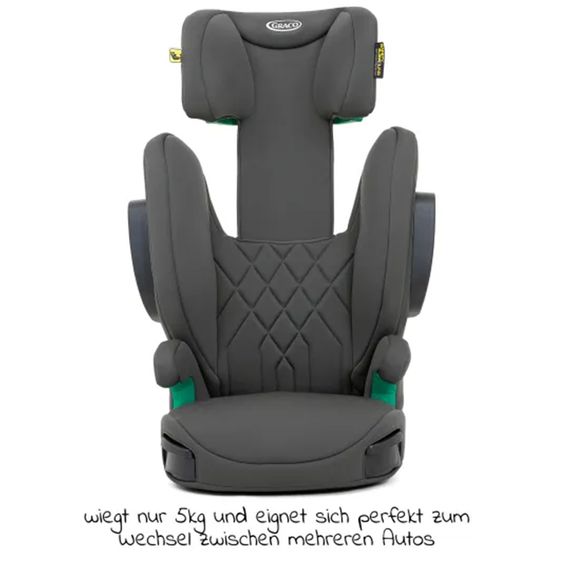 Graco Kindersitz Eversure i-Size ab 3 Jahre - 12 Jahre (100 cm - 150 cm) inkl. 2 Getränkehalter + GRATIS Autositz-Schutzunterlage + Rückenlehnen-Schutz - Iron