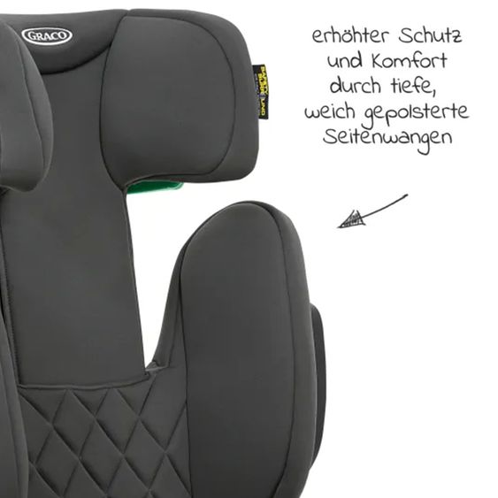 Graco Kindersitz Eversure i-Size ab 3 Jahre - 12 Jahre (100 cm - 150 cm) inkl. 2 Getränkehalter + GRATIS Autositz-Schutzunterlage + Rückenlehnen-Schutz - Iron