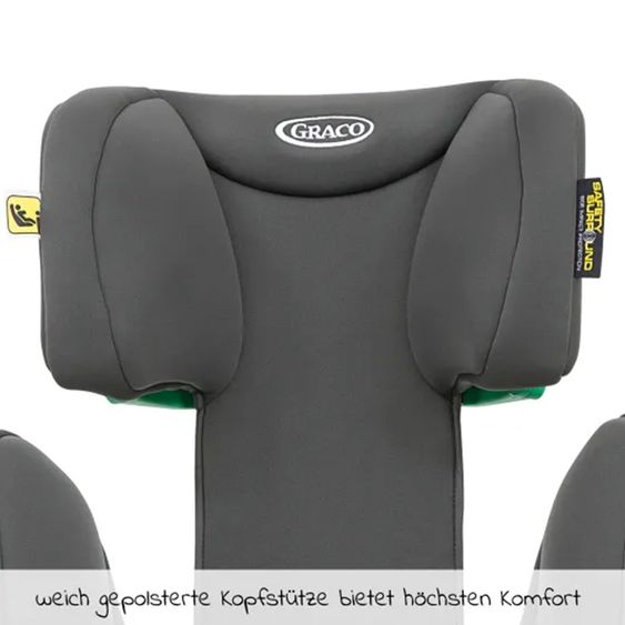 Graco Kindersitz Eversure i-Size ab 3 Jahre - 12 Jahre (100 cm - 150 cm) inkl. 2 Getränkehalter + GRATIS Autositz-Schutzunterlage + Rückenlehnen-Schutz - Iron
