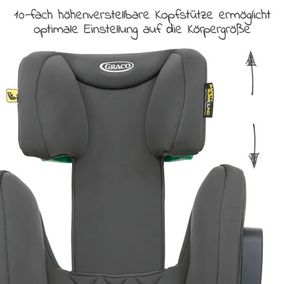 Graco Kindersitz Eversure i-Size ab 3 Jahre - 12 Jahre (100 cm - 150 cm) inkl. 2 Getränkehalter + GRATIS Autositz-Schutzunterlage + Rückenlehnen-Schutz - Iron