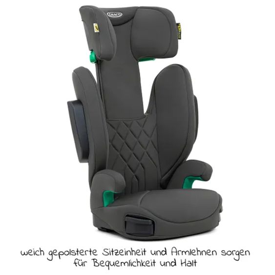 Graco Kindersitz Eversure i-Size ab 3 Jahre - 12 Jahre (100 cm - 150 cm) inkl. 2 Getränkehalter + GRATIS Autositz-Schutzunterlage + Rückenlehnen-Schutz - Iron