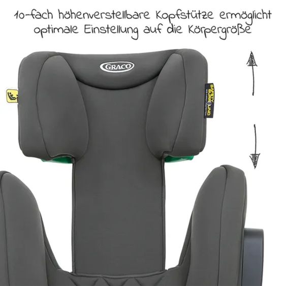 Graco Kindersitz Eversure i-Size ab 3 Jahre - 12 Jahre (100 cm - 150 cm) inkl. 2 Getränkehalter - Iron