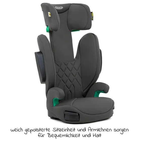 Graco Kindersitz Eversure i-Size ab 3 Jahre - 12 Jahre (100 cm - 150 cm) inkl. 2 Getränkehalter - Iron
