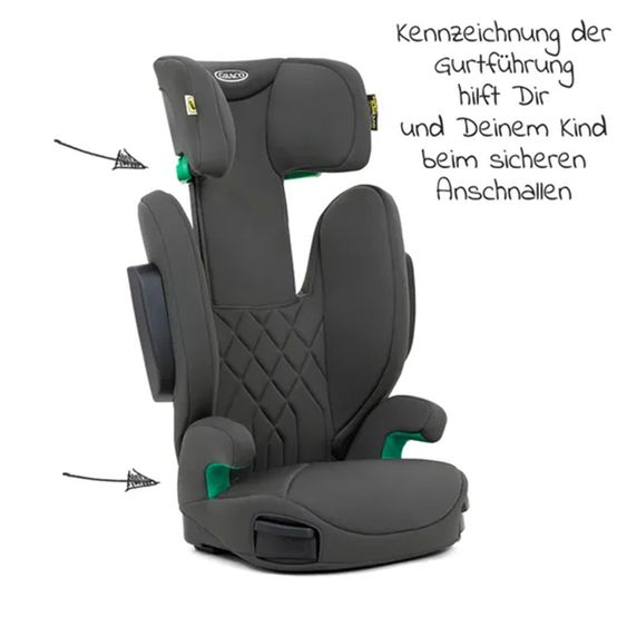 Graco Kindersitz Eversure i-Size ab 3 Jahre - 12 Jahre (100 cm - 150 cm) inkl. 2 Getränkehalter - Iron