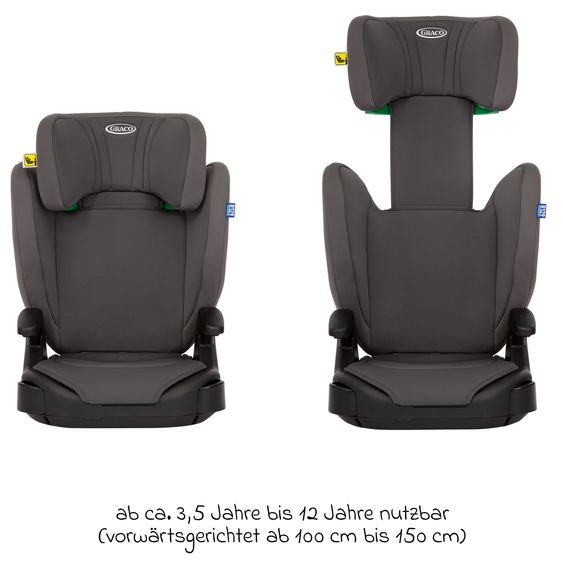 Graco Kindersitz Junior Maxi i-Size R129 ab 3,5 Jahre - 12 Jahre (100 cm - 150 cm) inkl. Getränkehalter nur 3,5 kg leicht - Iron