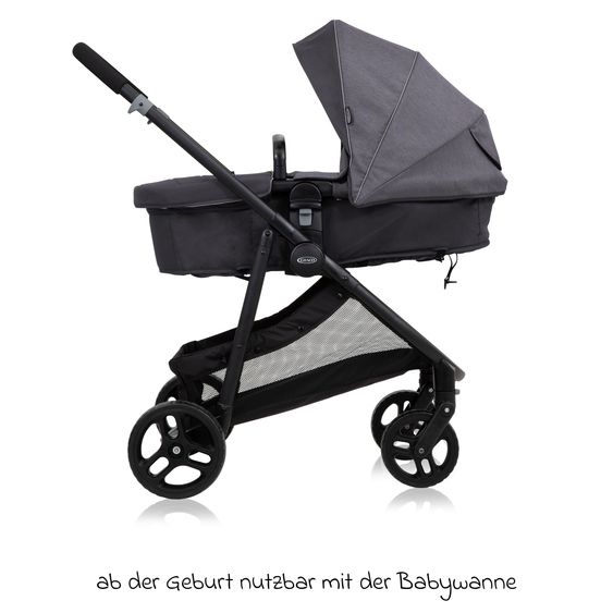 Graco Kombi-Kinderwagen & Buggy Transform bis 22 kg belastbar - mit zur Babywanne umbaubarer Sitzeinheit, Liegeposition inkl. Regenverdeck & Fußdecke - Slate