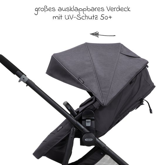 Graco Kombi-Kinderwagen & Buggy Transform bis 22 kg belastbar - mit zur Babywanne umbaubarer Sitzeinheit, Liegeposition inkl. Regenverdeck & Fußdecke - Slate