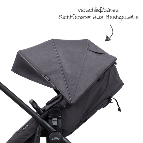 Graco Kombi-Kinderwagen & Buggy Transform bis 22 kg belastbar - mit zur Babywanne umbaubarer Sitzeinheit, Liegeposition inkl. Regenverdeck & Fußdecke - Slate