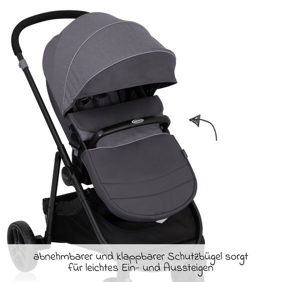 Graco Kombi-Kinderwagen & Buggy Transform bis 22 kg belastbar - mit zur Babywanne umbaubarer Sitzeinheit, Liegeposition inkl. Regenverdeck & Fußdecke - Slate