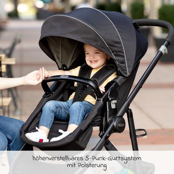 Graco Kombi-Kinderwagen & Buggy Transform bis 22 kg belastbar - mit zur Babywanne umbaubarer Sitzeinheit, Liegeposition inkl. Regenverdeck & Fußdecke - Slate