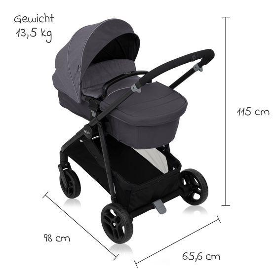 Graco Kombi-Kinderwagen & Buggy Transform bis 22 kg belastbar - mit zur Babywanne umbaubarer Sitzeinheit, Liegeposition inkl. Regenverdeck & Fußdecke - Slate