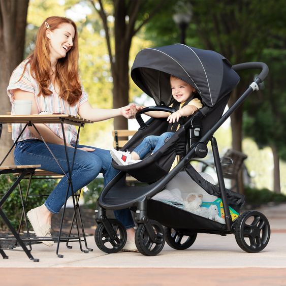 Graco Kombi-Kinderwagen & Buggy Transform bis 22 kg belastbar - mit zur Babywanne umbaubarer Sitzeinheit, Liegeposition inkl. Regenverdeck & Fußdecke - Slate