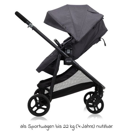 Graco Kombi-Kinderwagen & Buggy Transform bis 22 kg belastbar - mit zur Babywanne umbaubarer Sitzeinheit, Liegeposition inkl. Regenverdeck & Fußdecke - Slate