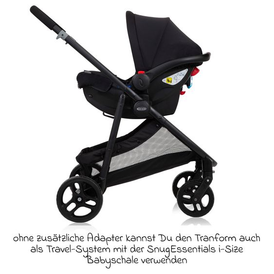 Graco Kombi-Kinderwagen & Buggy Transform bis 22 kg belastbar - mit zur Babywanne umbaubarer Sitzeinheit, Liegeposition inkl. Regenverdeck & Fußdecke - Slate