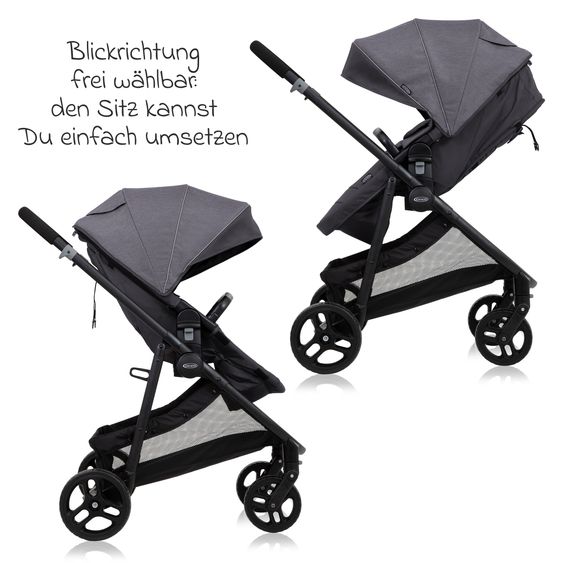 Graco Kombi-Kinderwagen & Buggy Transform bis 22 kg belastbar - mit zur Babywanne umbaubarer Sitzeinheit, Liegeposition inkl. Regenverdeck & Fußdecke - Slate