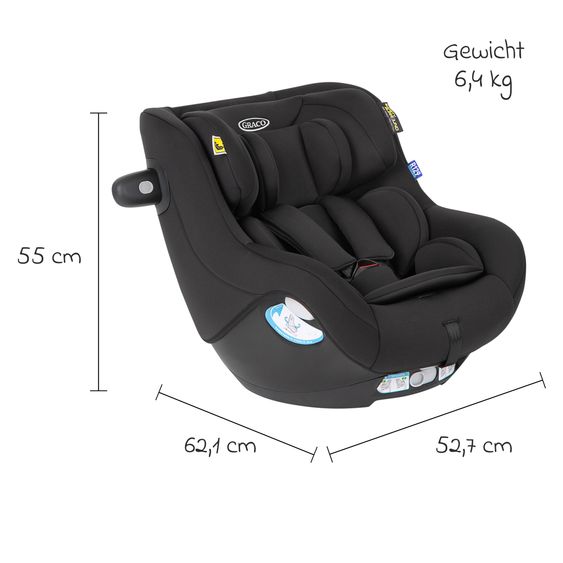 Graco Reboarder-Kindersitz SnugGo i-Size R129 ab Geburt - 4 Jahre (40 cm - 105 cm) inkl. Sitzverkleinerer - Midnight