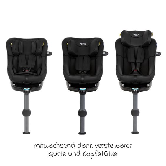 Graco Reboarder-Kindersitz Turn2Me DLX i-Size ab Geburt - 4 Jahre (40 cm - 105 cm) inkl. Isofix-Basis - Midnight