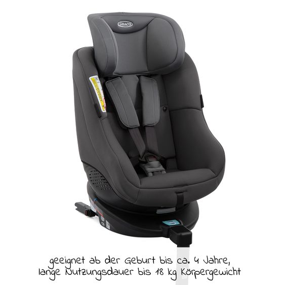 Graco Reboarder-Kindersitz Turn2Me Gruppe 0+/1 - ab Geburt - 4 Jahre (ab Geburt - 18 kg) inkl. Sitzverkleinerer - Charcoal
