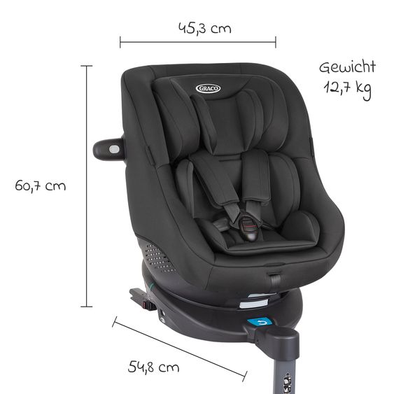 Graco Reboarder-Kindersitz Turn2Me i-Size ab Geburt - 4 Jahre (40 cm-105 cm) mit Sitzverkleinerer & Isofix-Basis - Midnight