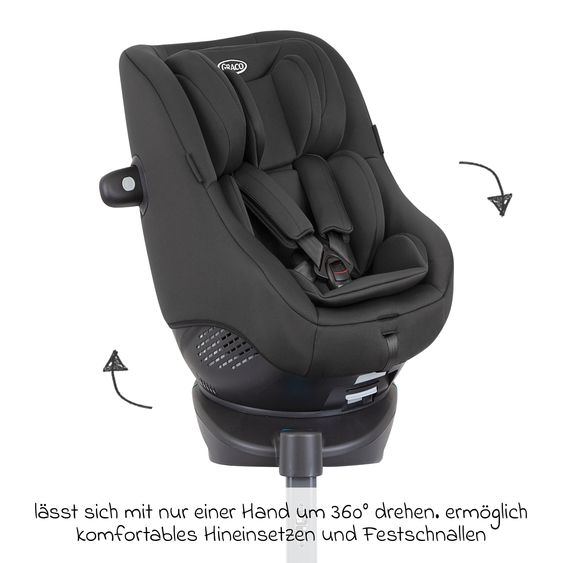 Graco Reboarder-Kindersitz Turn2Me i-Size ab Geburt - 4 Jahre (40 cm-105 cm) mit Sitzverkleinerer & Isofix-Basis - Midnight