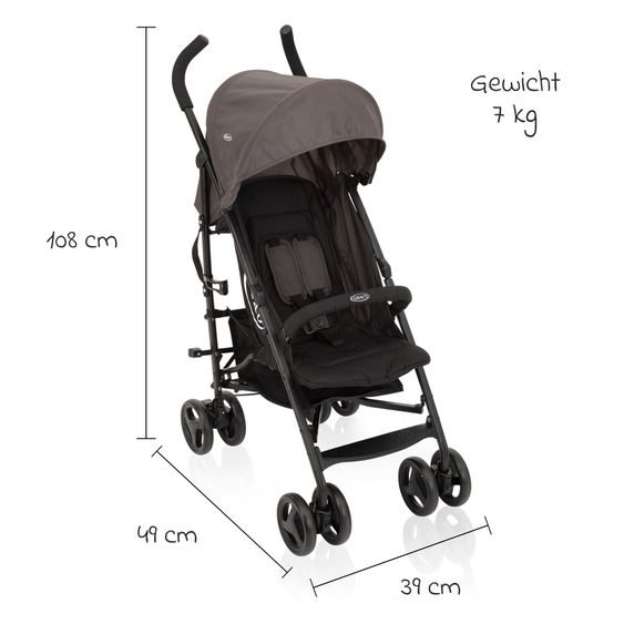 Graco Reisebuggy & Sportwagen Travelite nur 7 kg leicht mit Liegeposition - Black & Grey