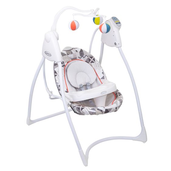 Graco Schaukel Lovin Hug ab Geburt - 9 Monate mit abnehmbarem Tablett inkl. Mobile mit 3 Stoff-Bällen - Patchwork Grey