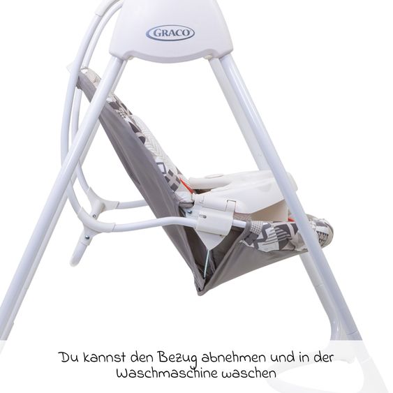Graco Schaukel Lovin Hug ab Geburt - 9 Monate mit abnehmbarem Tablett inkl. Mobile mit 3 Stoff-Bällen - Patchwork Grey
