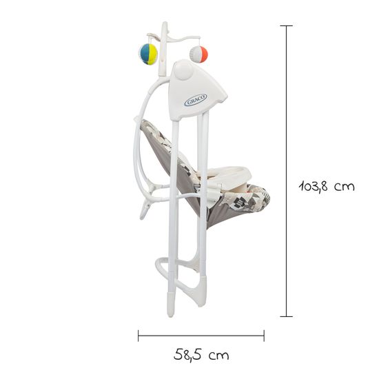 Graco Schaukel Lovin Hug ab Geburt - 9 Monate mit abnehmbarem Tablett inkl. Mobile mit 3 Stoff-Bällen - Patchwork Grey