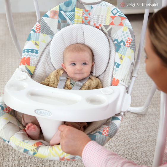 Graco Schaukel Lovin Hug ab Geburt - 9 Monate mit abnehmbarem Tablett inkl. Mobile mit 3 Stoff-Bällen - Patchwork Grey