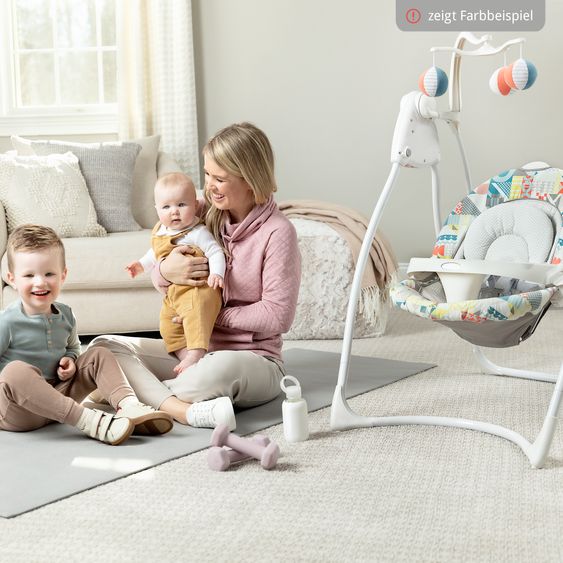 Graco Schaukel Lovin Hug ab Geburt - 9 Monate mit abnehmbarem Tablett inkl. Mobile mit 3 Stoff-Bällen - Patchwork Grey