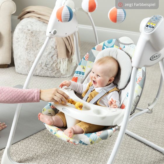 Graco Schaukel Lovin Hug ab Geburt - 9 Monate mit abnehmbarem Tablett inkl. Mobile mit 3 Stoff-Bällen - Patchwork Grey
