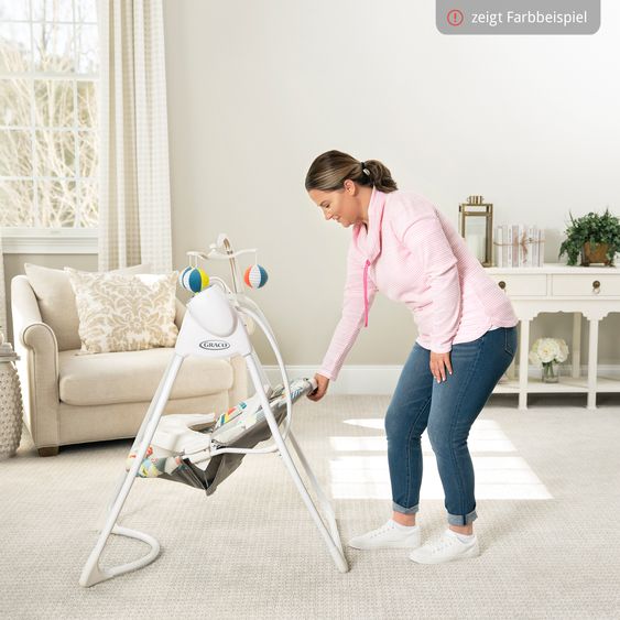 Graco Schaukel Lovin Hug ab Geburt - 9 Monate mit abnehmbarem Tablett inkl. Mobile mit 3 Stoff-Bällen - Patchwork Grey