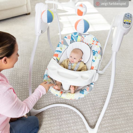 Graco Schaukel Lovin Hug ab Geburt - 9 Monate mit abnehmbarem Tablett inkl. Mobile mit 3 Stoff-Bällen - Patchwork Grey