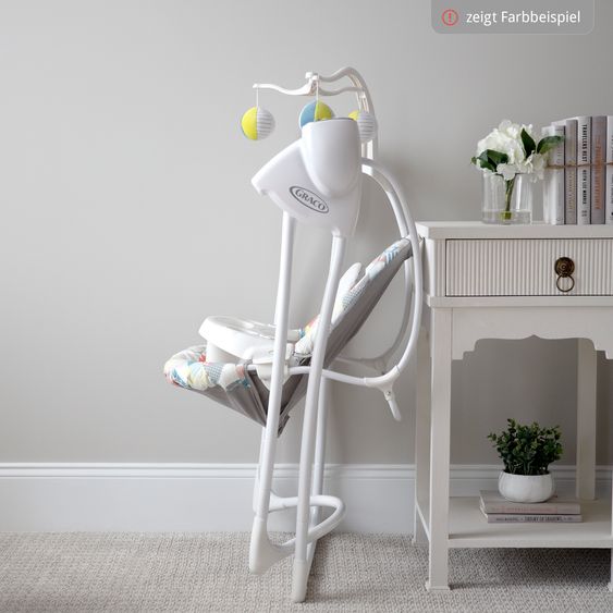 Graco Schaukel Lovin Hug ab Geburt - 9 Monate mit abnehmbarem Tablett inkl. Mobile mit 3 Stoff-Bällen - Patchwork Grey