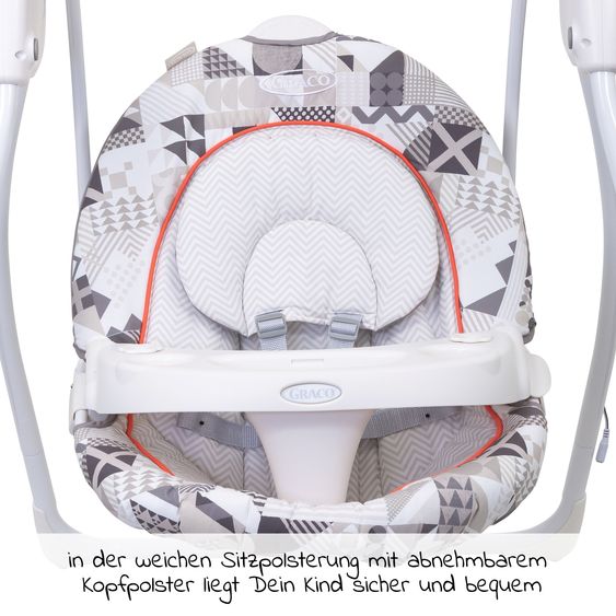 Graco Schaukel Lovin Hug ab Geburt - 9 Monate mit abnehmbarem Tablett inkl. Mobile mit 3 Stoff-Bällen - Patchwork Grey