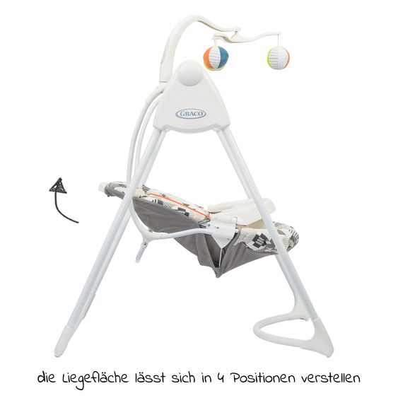 Graco Schaukel Lovin Hug ab Geburt - 9 Monate mit abnehmbarem Tablett inkl. Mobile mit 3 Stoff-Bällen - Patchwork Grey