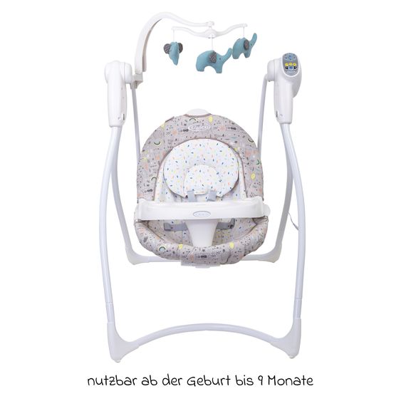 Graco Schaukel Lovin Hug ab Geburt - 9 Monate mit abnehmbarem Tablett inkl. Mobile mit 3 Stoff-Elefanten - Daydream