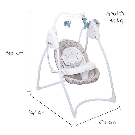 Graco Schaukel Lovin Hug ab Geburt - 9 Monate mit abnehmbarem Tablett inkl. Mobile mit 3 Stoff-Elefanten - Daydream