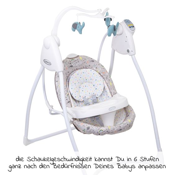 Graco Schaukel Lovin Hug ab Geburt - 9 Monate mit abnehmbarem Tablett inkl. Mobile mit 3 Stoff-Elefanten - Daydream