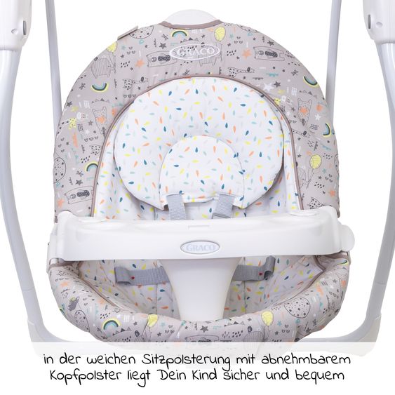 Graco Schaukel Lovin Hug ab Geburt - 9 Monate mit abnehmbarem Tablett inkl. Mobile mit 3 Stoff-Elefanten - Daydream