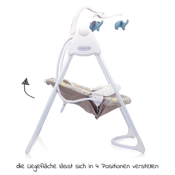 Graco Schaukel Lovin Hug ab Geburt - 9 Monate mit abnehmbarem Tablett inkl. Mobile mit 3 Stoff-Elefanten - Daydream