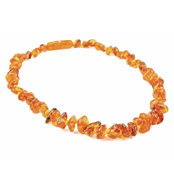 Grünspecht Amber necklace for babies - flat baroque cognac